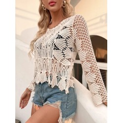 New summer European and American style sun - proof and hollowed - out all - match pullover top