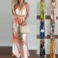 Digital printed wide-leg jumpsuit for women