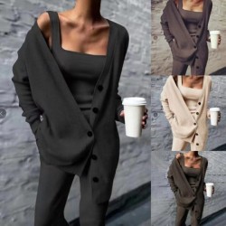 New European and American style women's three - piece set including a coat, a vest and a pair of pants