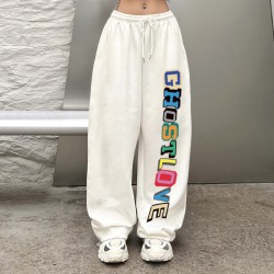 Hip-hop thin-style letter-patterned wide-leg pants, suitable for street dance, jazz dance and hip-hop. They are also sporty long wide-leg pants.